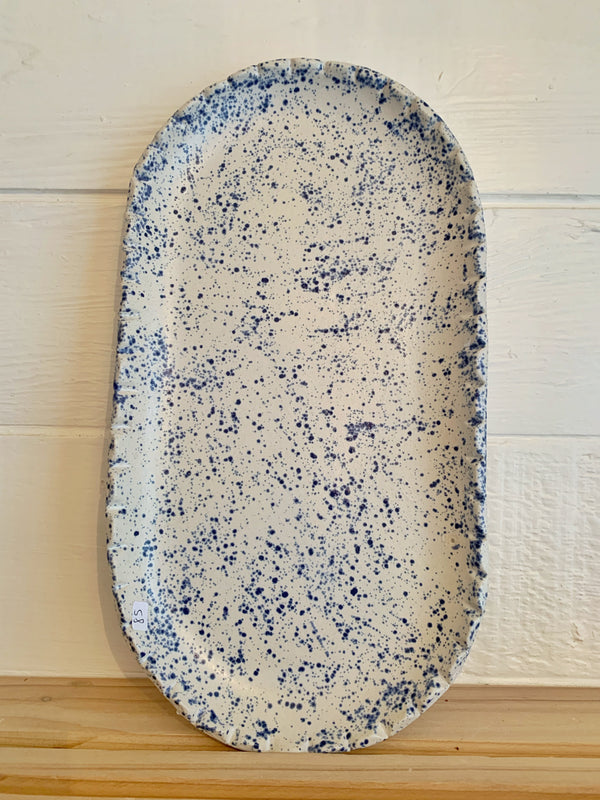 Blue speckled and white platter