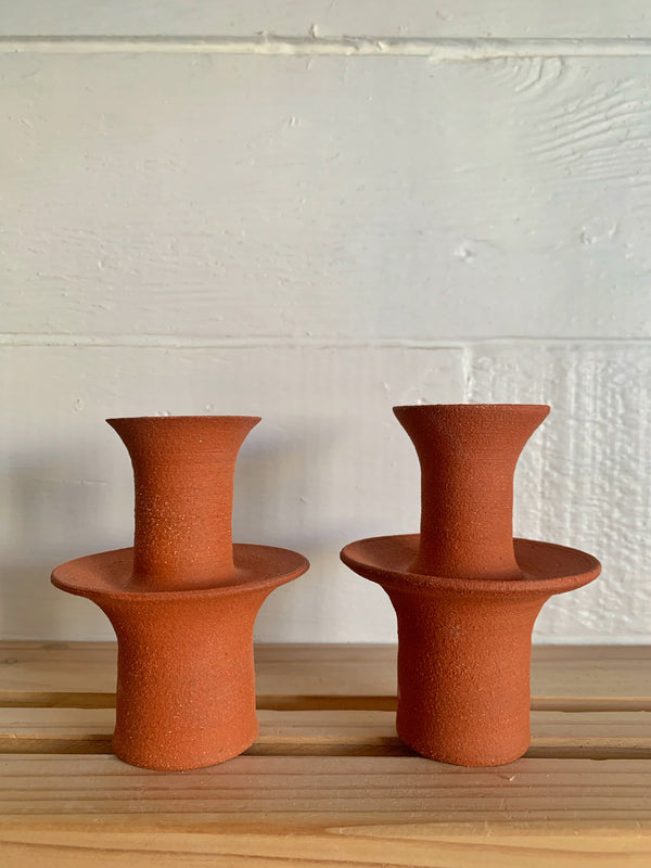 One tier red clay candle stick holders