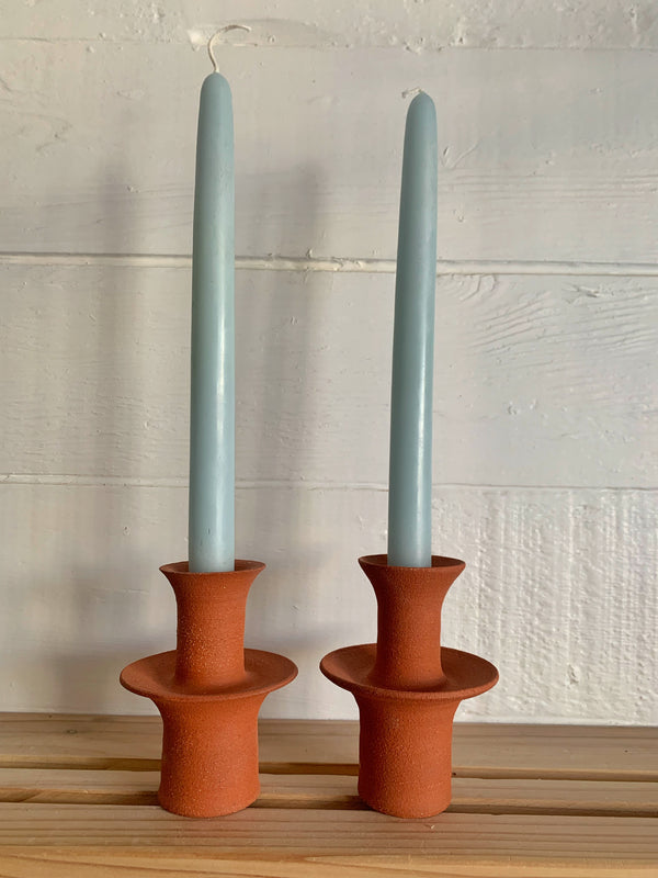 One tier red clay candle stick holders