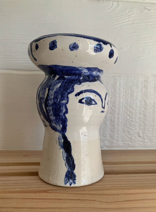 White and blue headvase