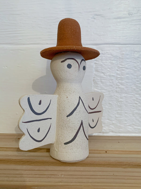 Small White Owl Protector with brown hat