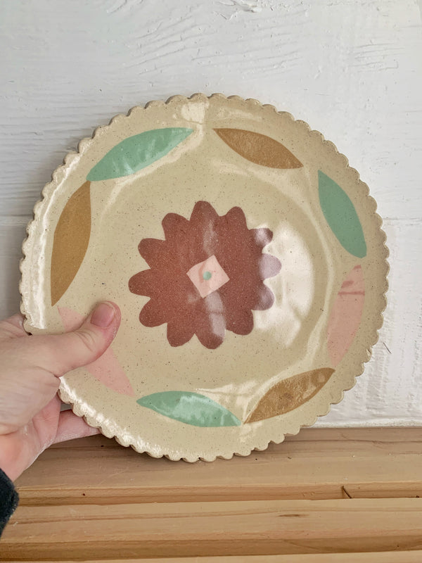 Light coral Flower dish 8”