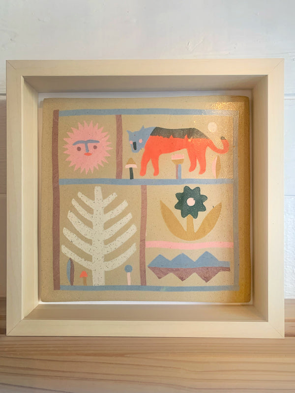 Inlay Color clay panel ‘Mountain Lion’ with framed shadow box