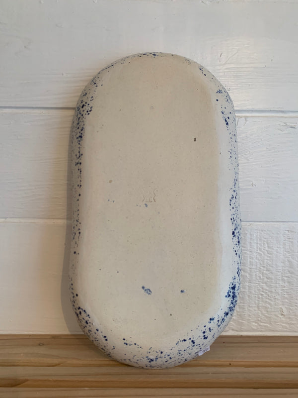 Blue speckled and white platter