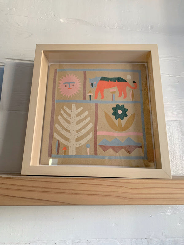 Inlay Color clay panel ‘Mountain Lion’ with framed shadow box