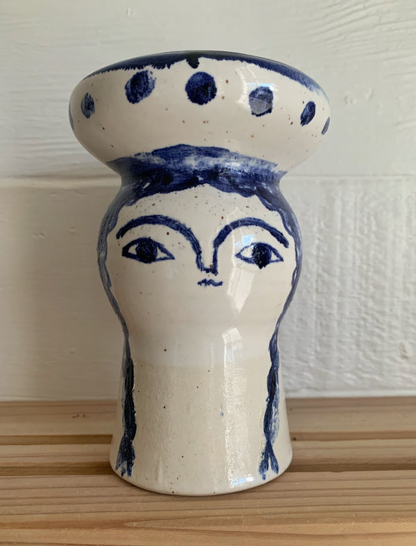 White and blue headvase