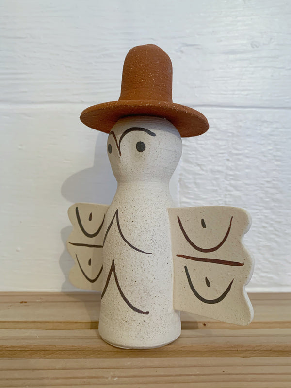 Small White Owl Protector with brown hat