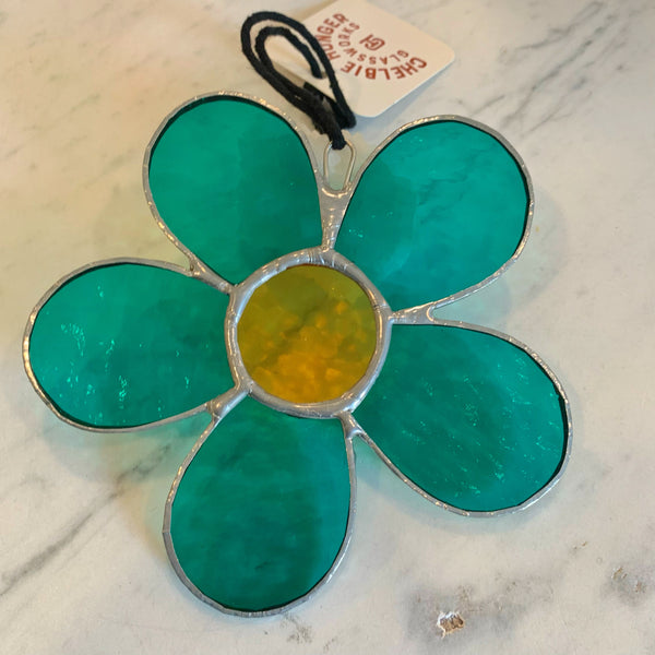 Teal daisy stained glass