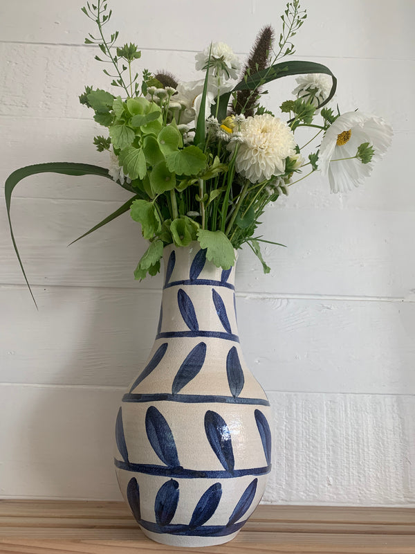 Large cobalt leaves no handles vase