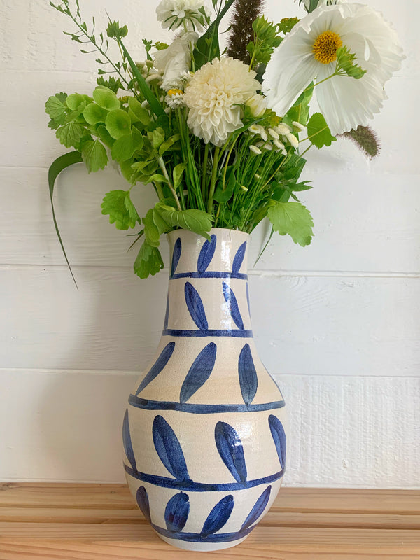 Large cobalt leaves no handles vase